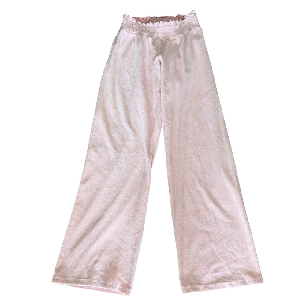 NWT Juicy Couture Pale Pink Velour Ruffle Waist Wide Leg Sweatpants Pants - L
